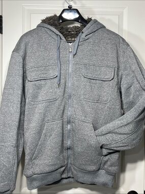 Fourcast Sherpa Lined Zip Hoodie Gray Utility Jacket Men’s XL Warm